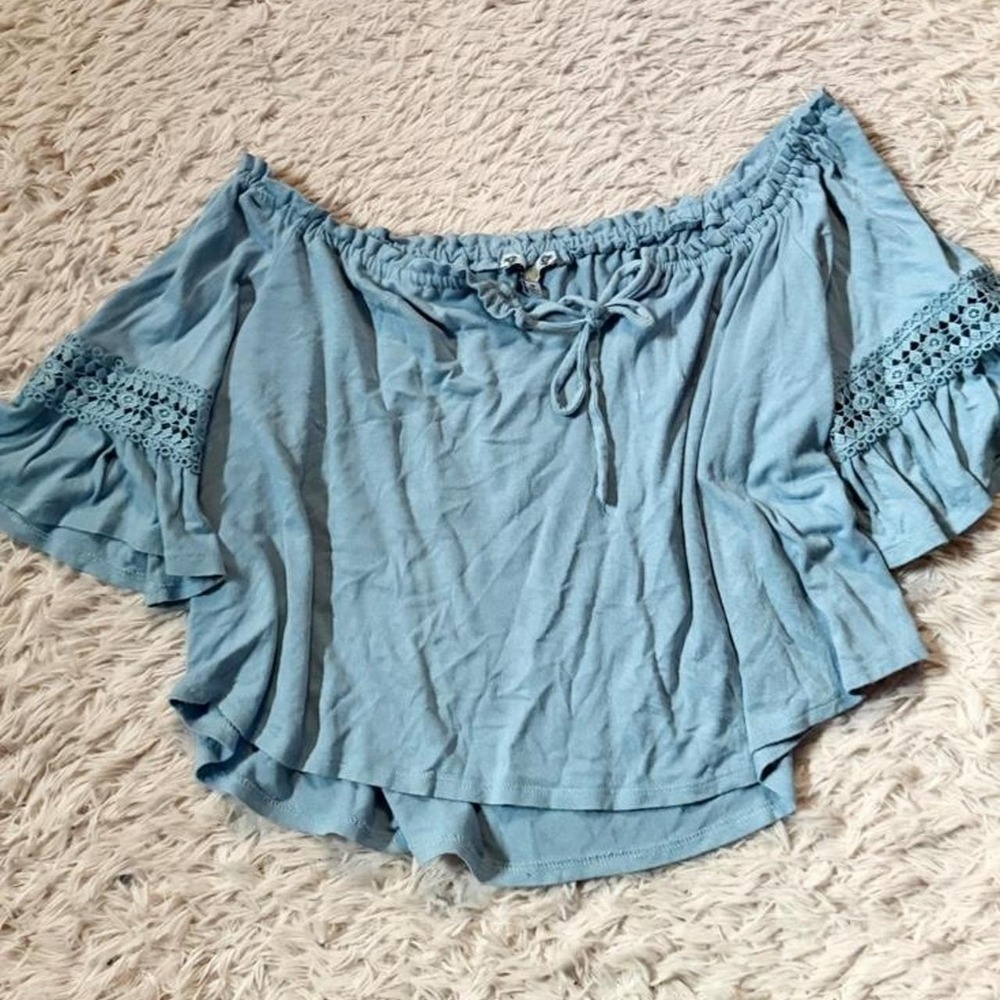 Off Shoulder Whimsical Boho Peasant Prairie Fairy Core Ruffle Crop Top Womens M
